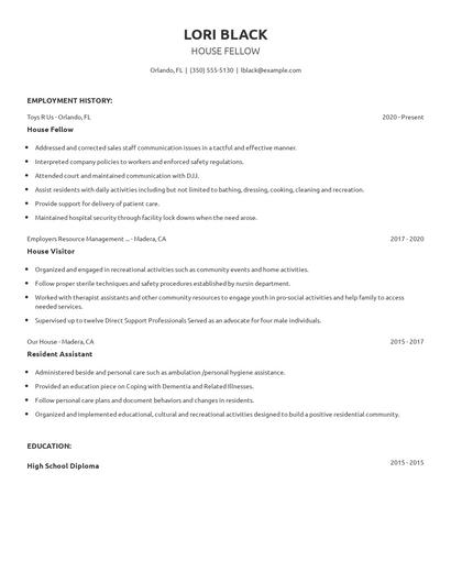 House Fellow Resume