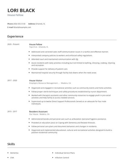House Fellow Resume