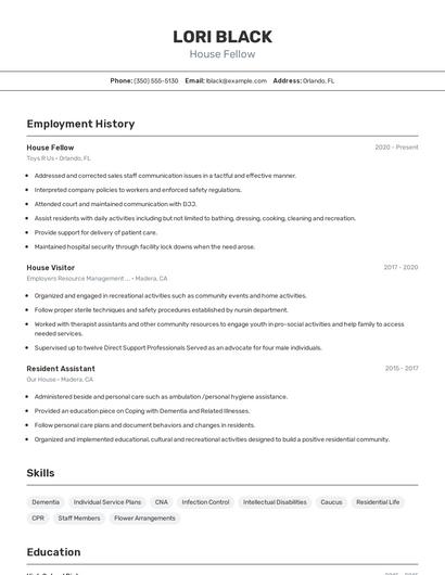 House Fellow Resume