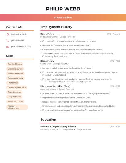 House Fellow Resume