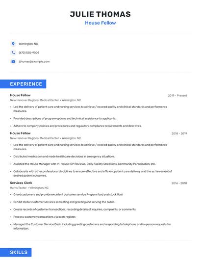 House Fellow Resume