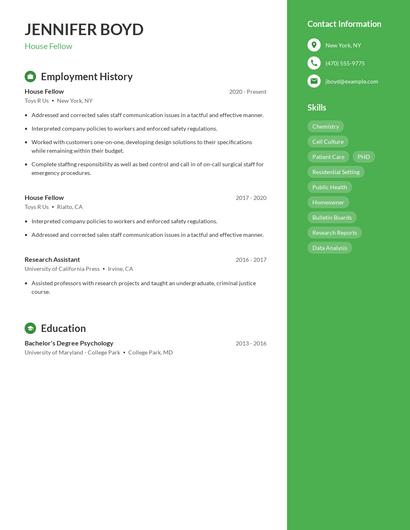 House Fellow Resume