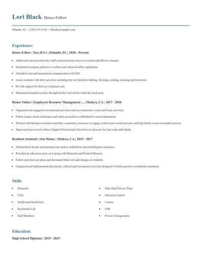House Fellow Resume