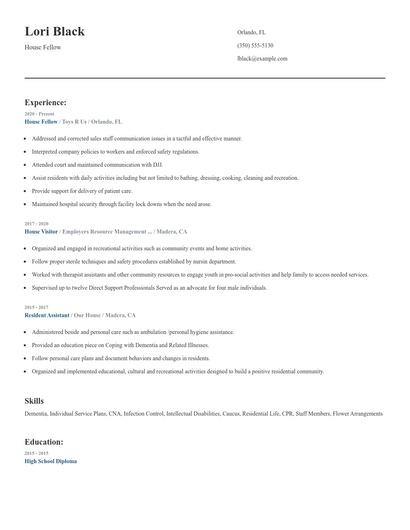 House Fellow Resume