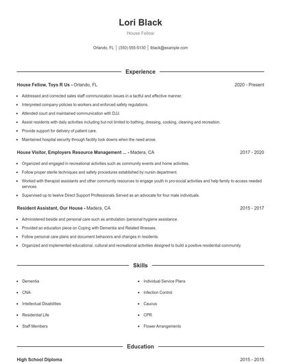 House Fellow Resume