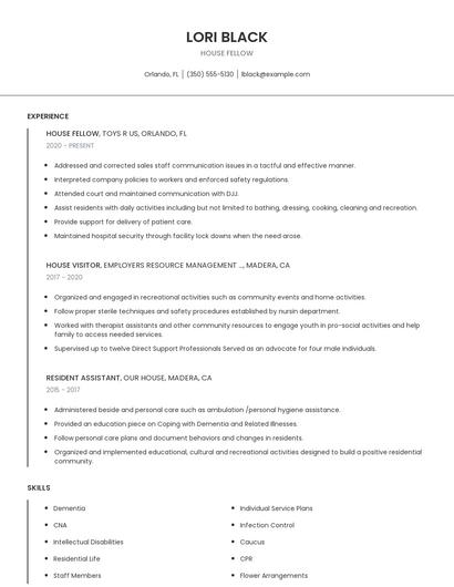 House Fellow Resume