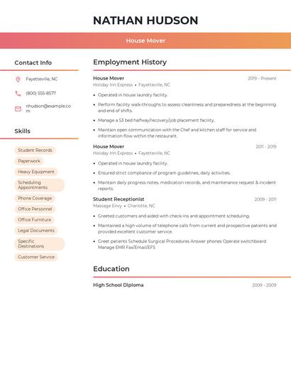 House Mover Resume