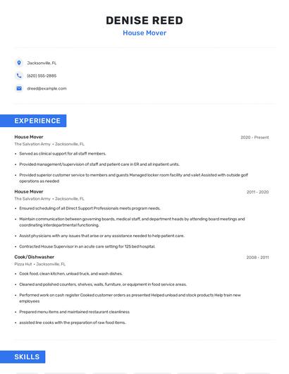 House Mover Resume