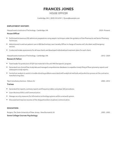 House Officer Resume