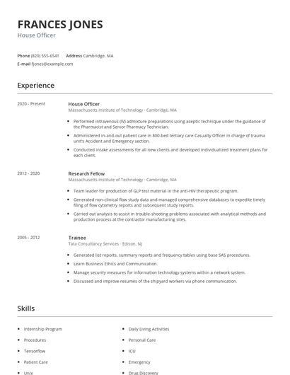 House Officer Resume