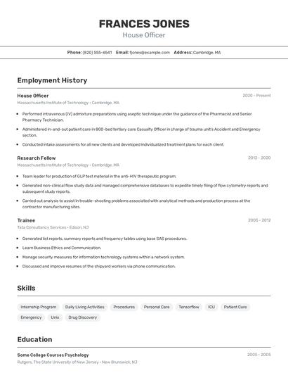 House Officer Resume