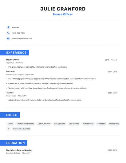 House Officer Resume