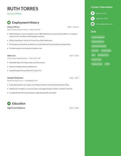 House Officer Resume