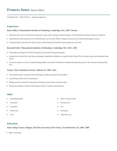 House Officer Resume