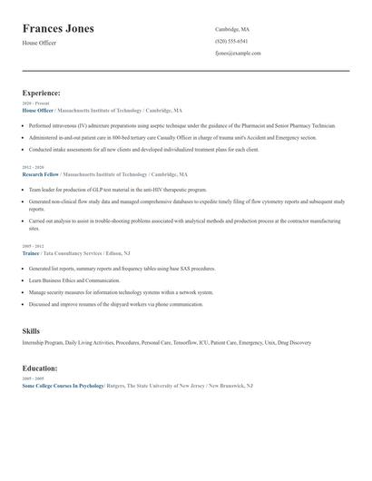 House Officer Resume