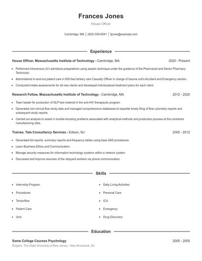 House Officer Resume