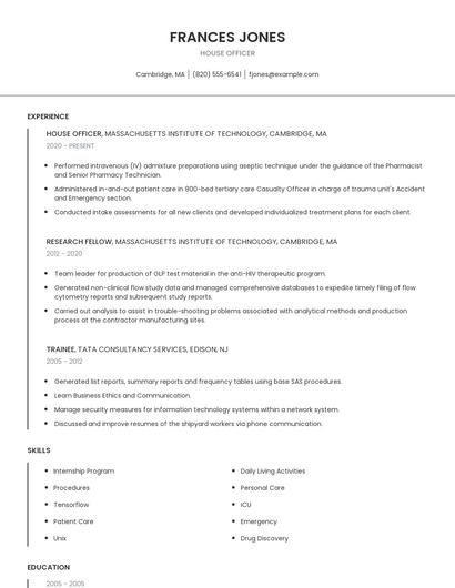 House Officer Resume