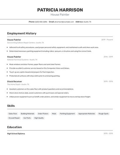 House Painter Resume