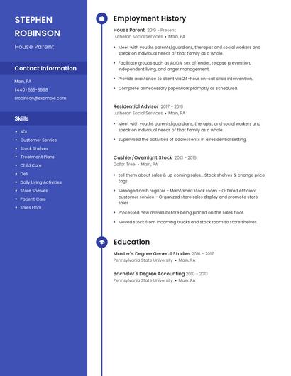 House Parent Resume