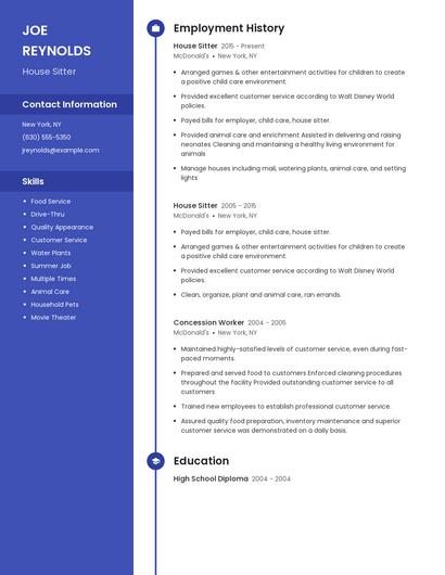 House Sitter Resume