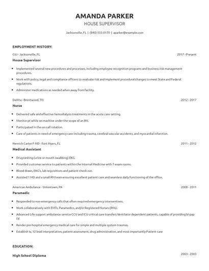 House Supervisor Resume