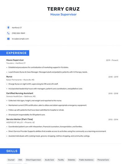 House Supervisor Resume