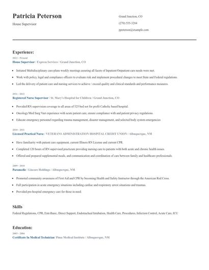House Supervisor Resume