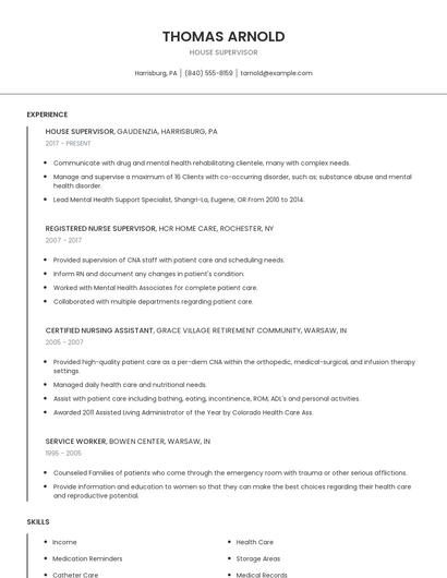 House Supervisor Resume