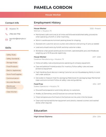 House Worker Resume