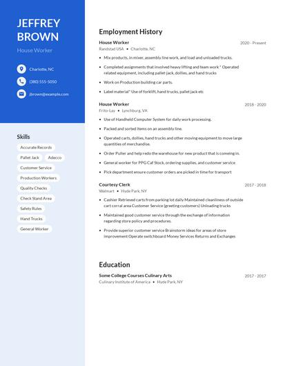 House Worker Resume