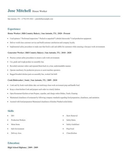 House Worker Resume