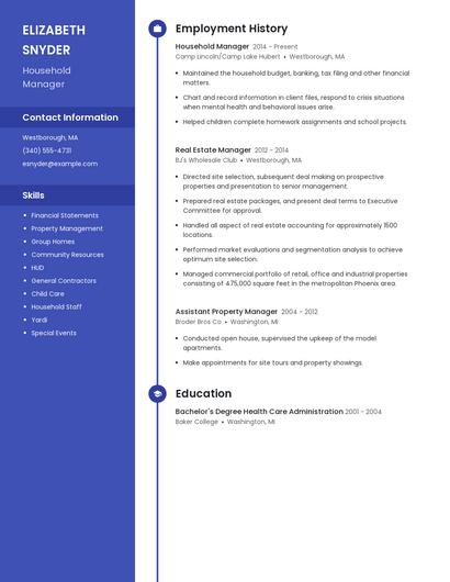 Household Manager Resume
