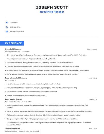 Household Manager Resume