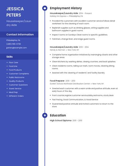 Housekeeper/Laundry Aide Resume
