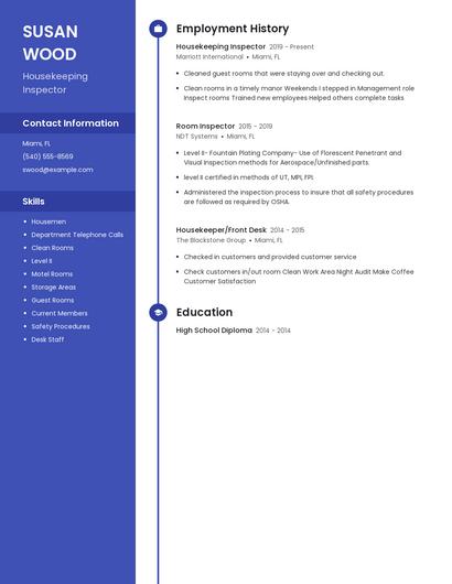 Housekeeping Inspector Resume