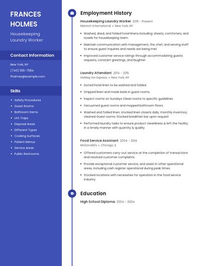 Housekeeping Laundry Worker Resume