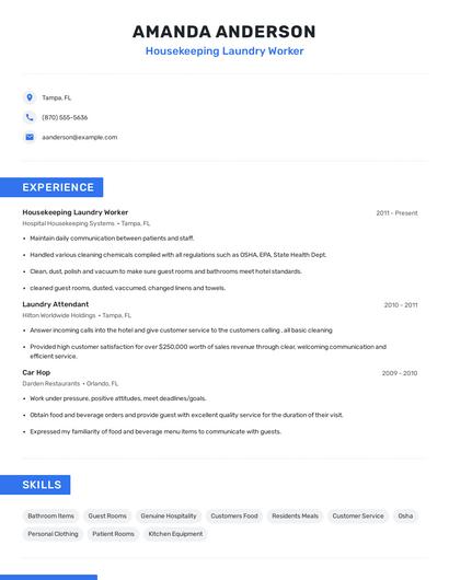 Housekeeping Laundry Worker Resume