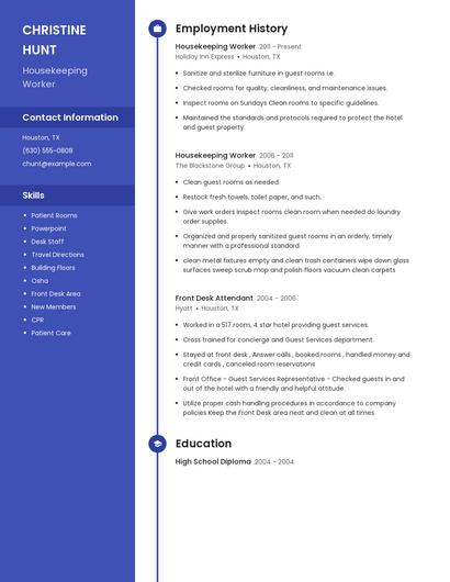 Housekeeping Worker Resume