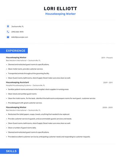 Housekeeping Worker Resume