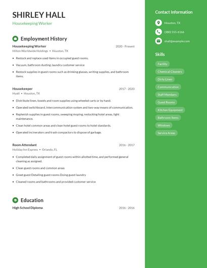Housekeeping Worker Resume