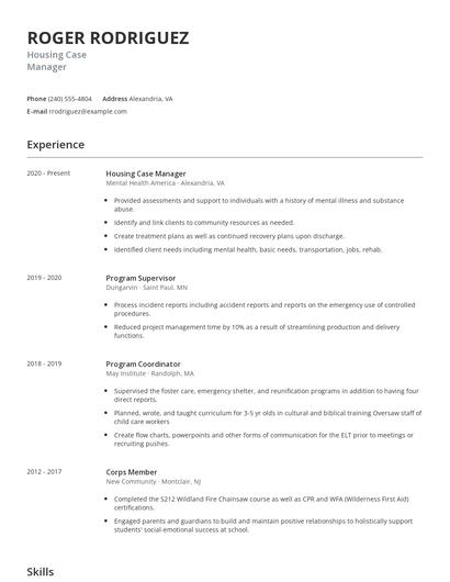 Housing Case Manager Resume