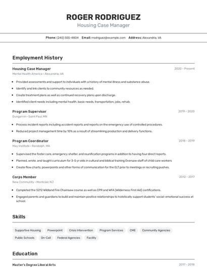 Housing Case Manager Resume