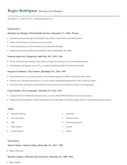 Housing Case Manager Resume