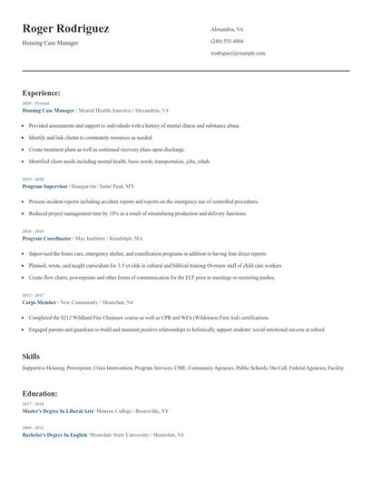 Housing Case Manager Resume