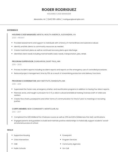 Housing Case Manager Resume