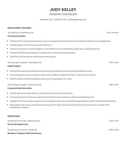 Housing Counselor Resume