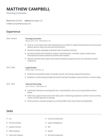 Housing Counselor Resume