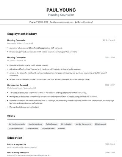 Housing Counselor Resume