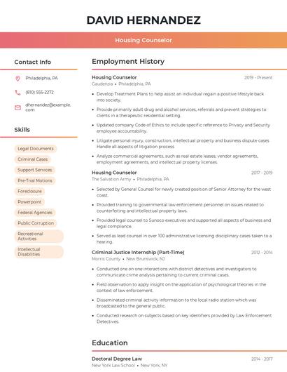Housing Counselor Resume