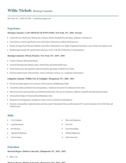 Housing Counselor Resume